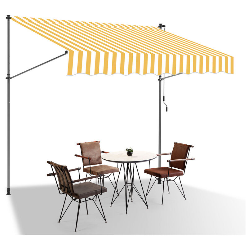 Tubiaz Auvent manuel Auvent rétractable sans perçage 200x120cm Blanc Jaune