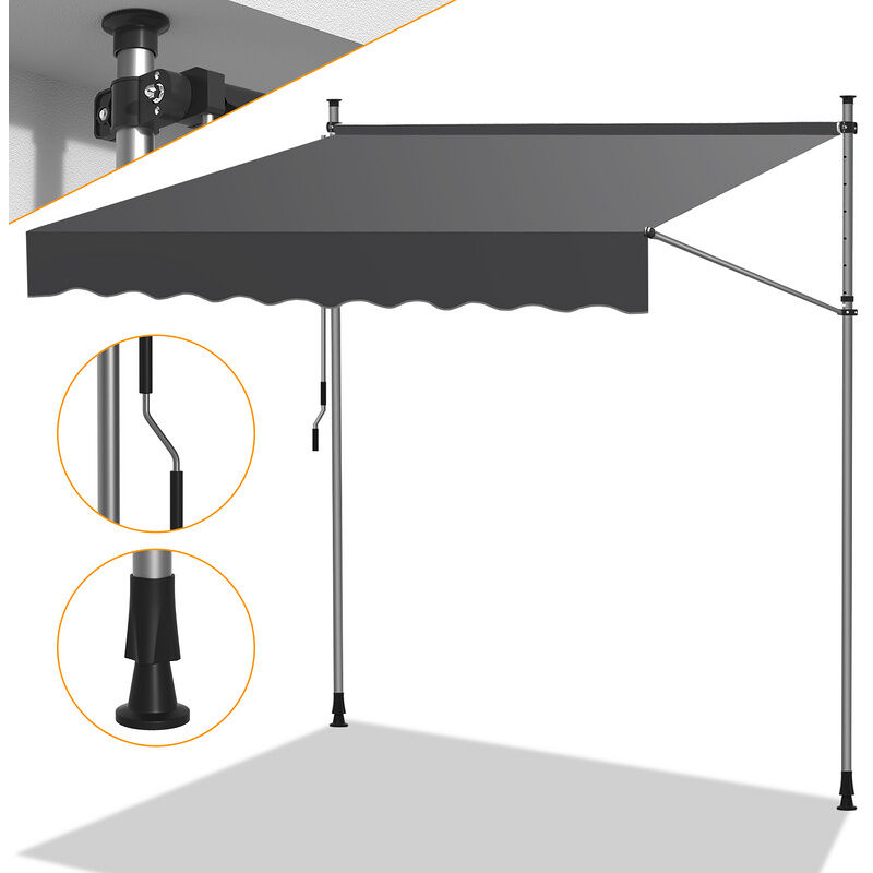 Tubiaz - Auvent manuel Auvent rétractable sans perçage 200x120cm Gris