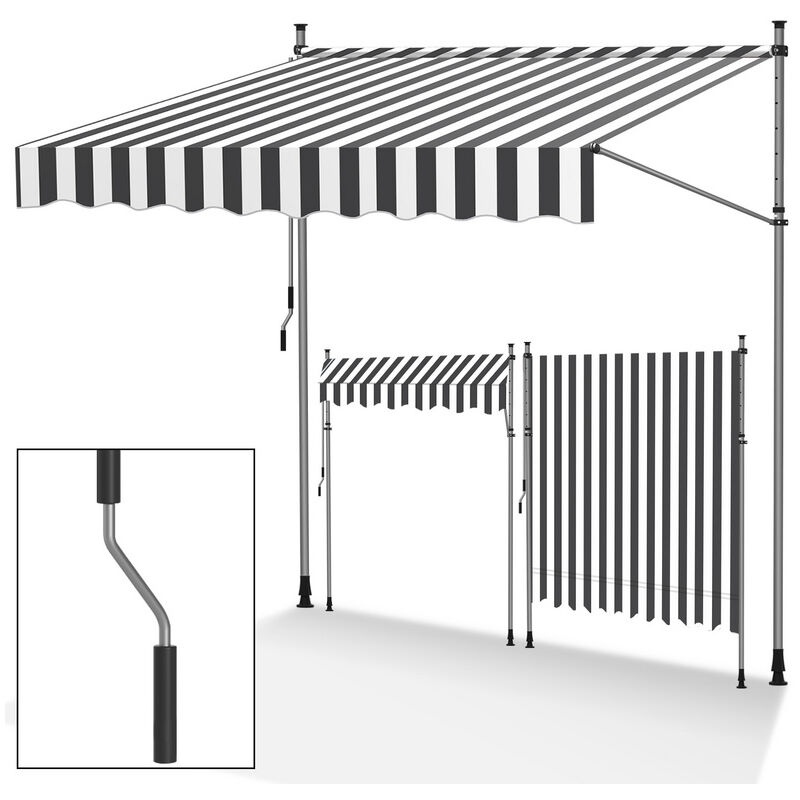 Tubiaz Auvent manuel Auvent rétractable sans perçage 300x120cm Blanc Gris