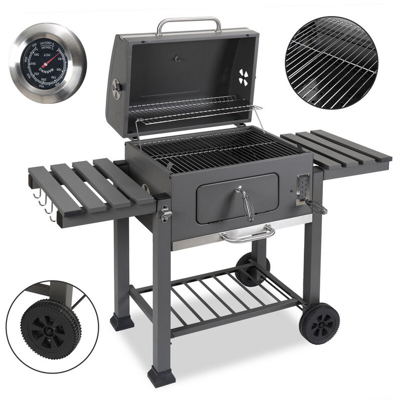 Barbecue à Charbon de Jardin - Double plateau 2 Tables d'Appoint Pliables & 8 Crochets 13967107.5cm xxl - Tubiaz