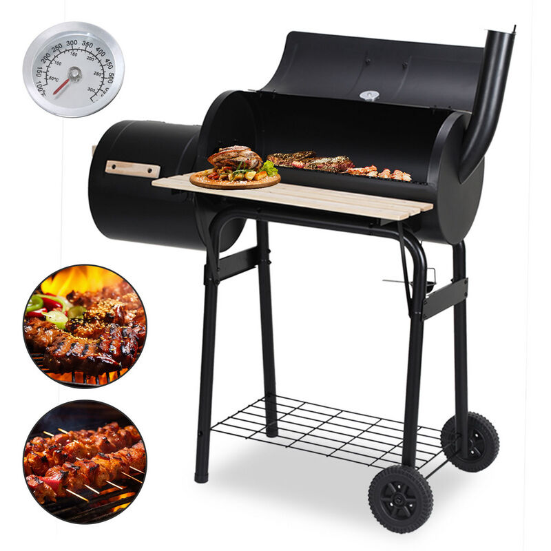 Tubiaz - Barbecue à Charbon - Gril à charbon de bois - Grille de cuisson avec thermomètre -117x105x63cm Noir