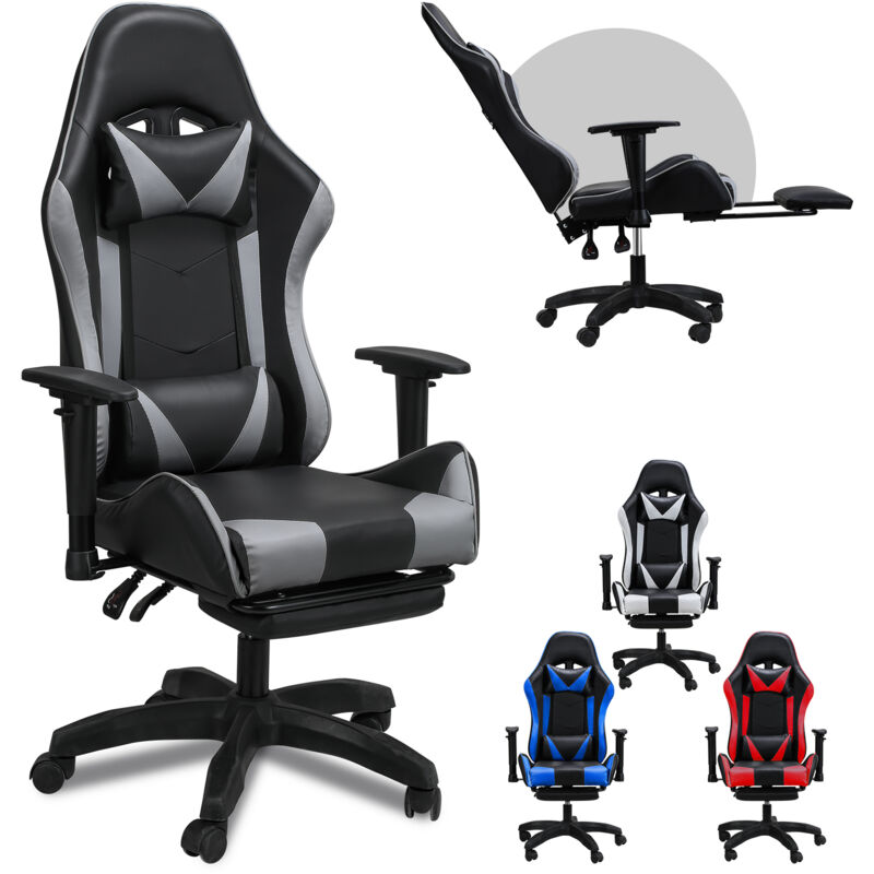 Tubiaz - Chaise de jeu avec repose-pieds - Chaise de bureau avec coussin lombaire et appui-tête Chaise ergonomique Chaise d'ordinateur réglable en
