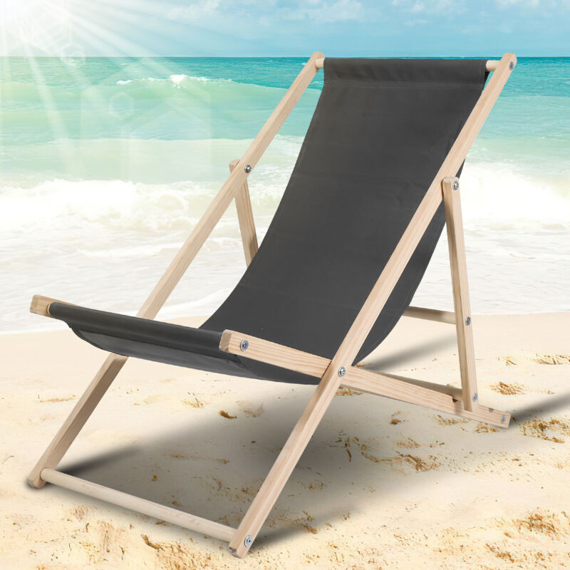 Chaise longue pliante en bois Chaise de plage Chilienne transat jardin exterieur Gris - Tubiaz