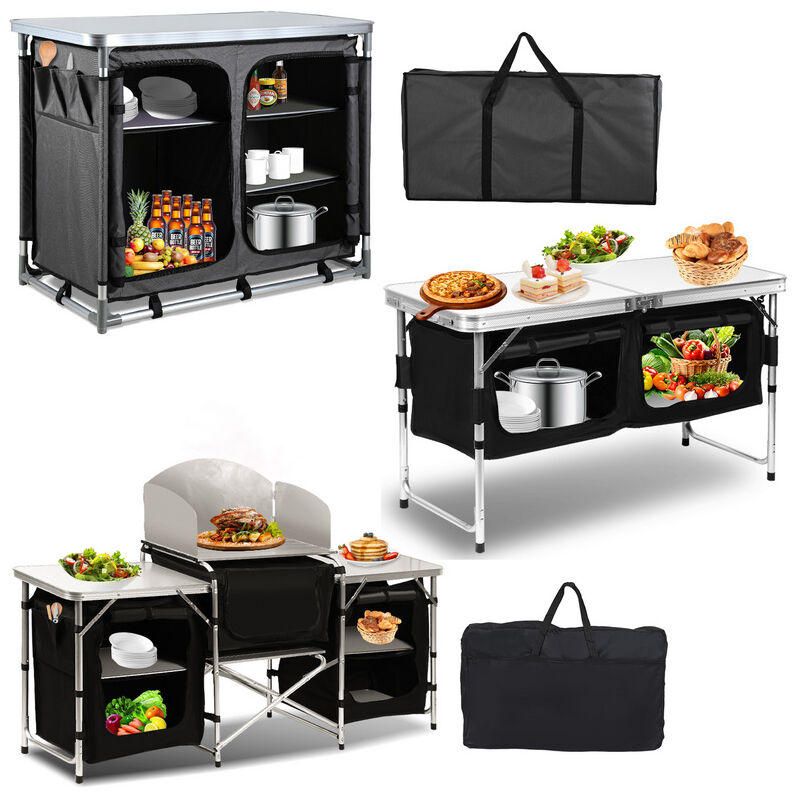 Tubiaz - Cuisine de Camping Pliable, 2 Compartiments, Structure en Aluminium, avec Tablette et Sac de Transport (Tye b, 2 compartiments)