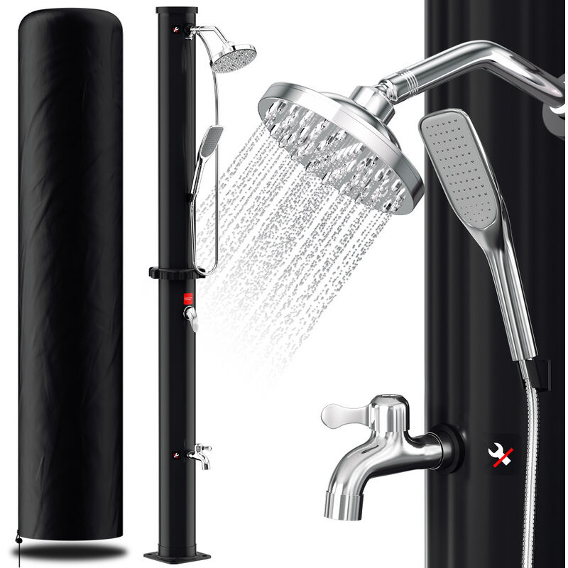 Tubiaz Douche solaire 20L jardin avec douchette, pomme ronde, douche de pied, housse de protection, montage, 220 cm
