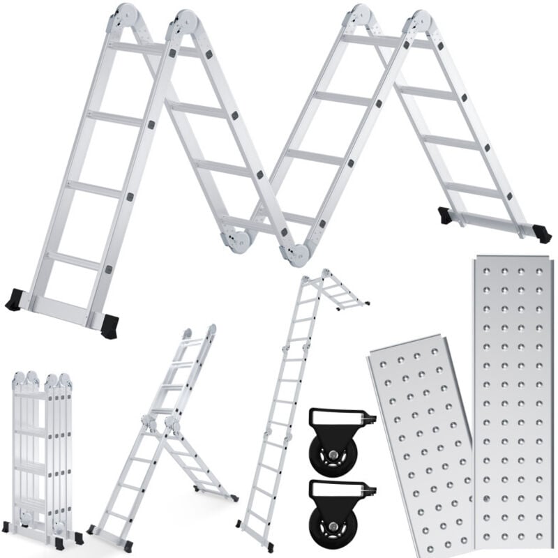 Chelle télescopique Échelle Pliant Multifonction 4.7m 6 en 1 Pliable en Aluminium 4x4 Marches Résistante à 150kg - Tubiaz