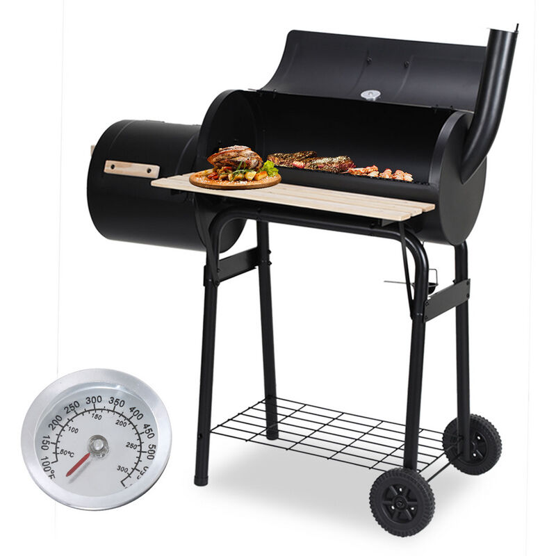 Tubiaz - Grill à charbon de bois BBQ-Grill Système d'aération Cheminée Thermomètre intégré Foyer réglable en hauteur anthracite 117x105x63cm