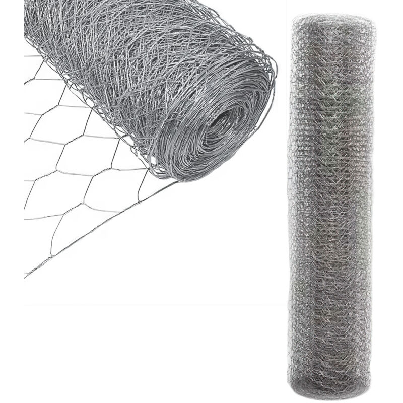 Tubiaz - Grillage a Poule Métallique pour Cloture 0,5x25m, Fil de fer Hexagonal pour Jardin Poulailler Voliere Clapier, Argent