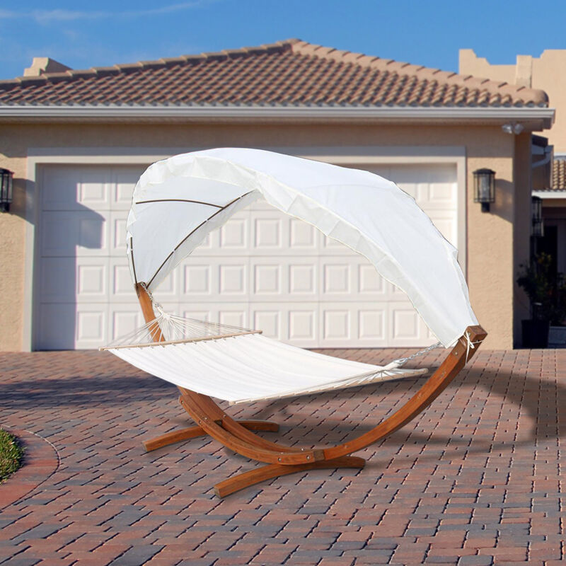 Hamac avec cadre en bois massif jusqu'à 200 kg 210 x 150 cm Avec auvent - Tubiaz