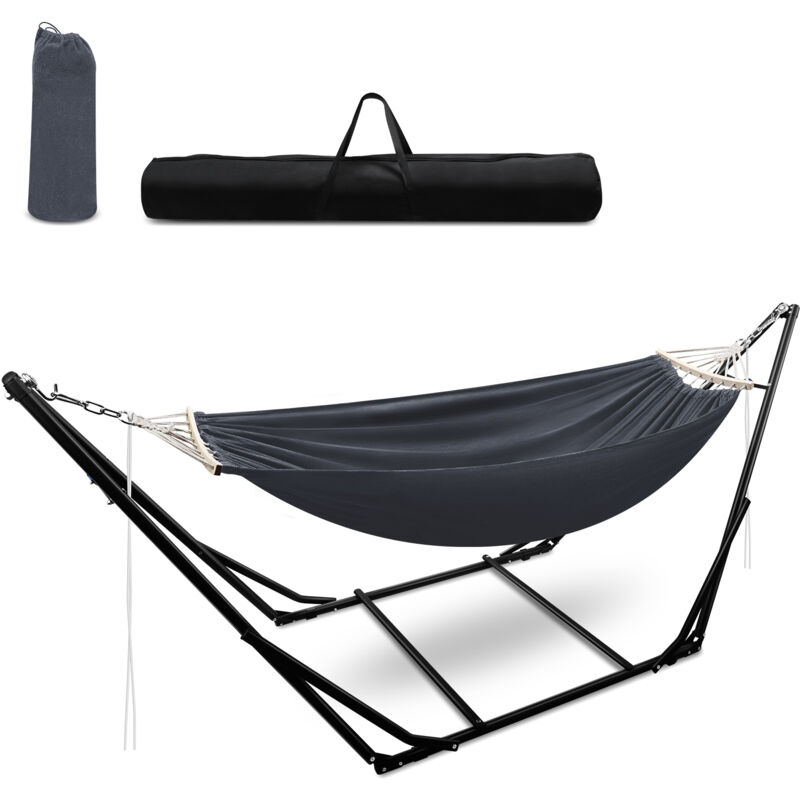 Hamac avec cadre hamacs hamac à tige d'extérieur chaise suspendue jusqu'à 150kg gris foncé Support et toile de hamac - Tubiaz