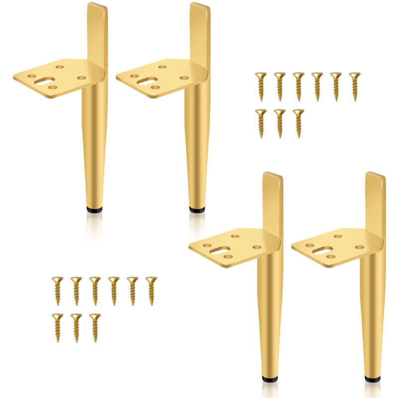 Tubiaz - Lot de 4 Pieds de meubles base ronde Moderne Pieds de Armoire pour Table Hauteur 15cm Métal doré
