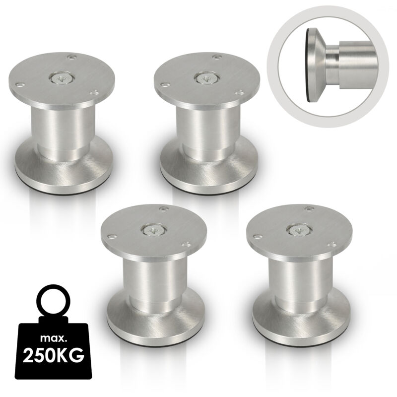 Tubiaz - Lot de 4 Pieds de meubles ajustable ±15mm base ronde Moderne Pieds de Armoire pour Table Hauteur 80mm