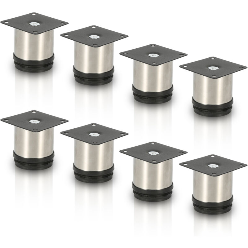Tubiaz - Lot de 8 Pieds de meubles ajustable ±15mm base ronde Moderne Pieds de Armoire pour Table Hauteur 50mm Inox