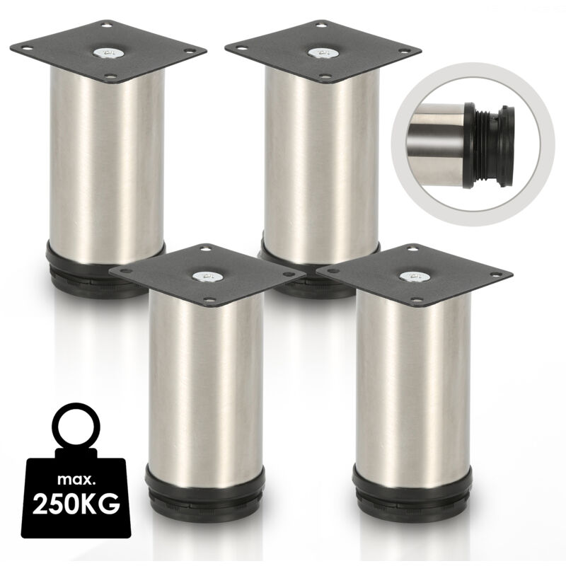 Tubiaz Lot de 4 Pieds de meubles ajustable ±15mm base ronde Moderne Pieds de Armoire pour Table Hauteur 150mm Inox
