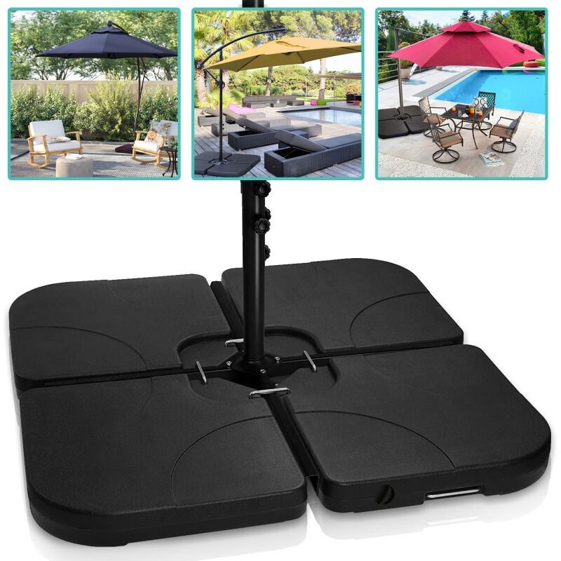 Lot de 4 Support de Parasol, Porte-parasol, 50x50x8cm 80kg une fois remplie, Noir, Base de Parasol pour terrasse - Tubiaz