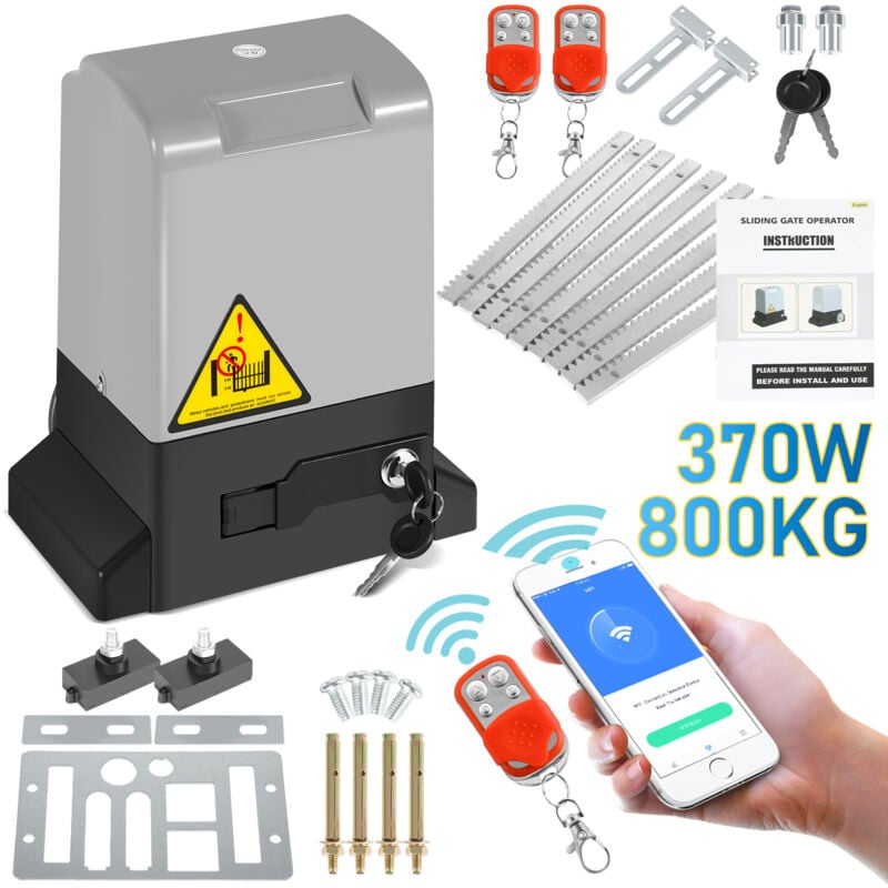 Tubiaz - Ouvre-portail coulissant 370W, 800kg, kit materiel deoperateur de portail pour securite avec 2 clés et télécommande, electrique portail