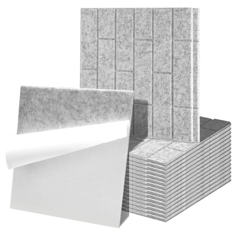 Panneaux acoustiques 18 stuks Carreaux carrés Gris clair Auto-Adhésif Haute Densité de Polyester - Tubiaz