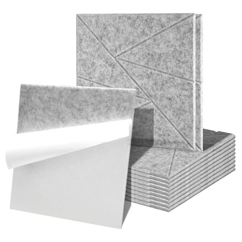 Panneaux acoustiques 12 stuks Triangle carré Gris clair Auto-Adhésif Haute Densité de Polyester - Tubiaz