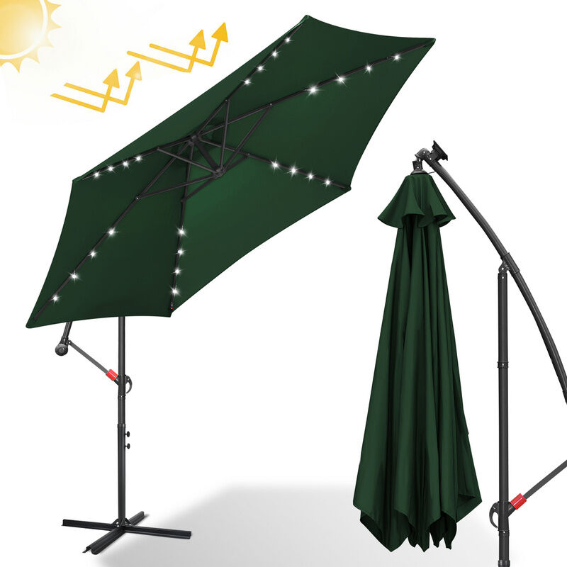Tubiaz Parasol Deporté Jardin Pavillon de jardin avec éclairage LED 300cm - Vert