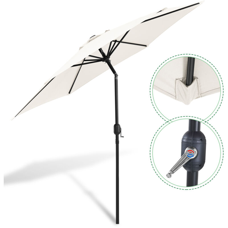 Parasol Droit jardin avec protection uv et fonction inclinable Ø270cm Beige - Tubiaz