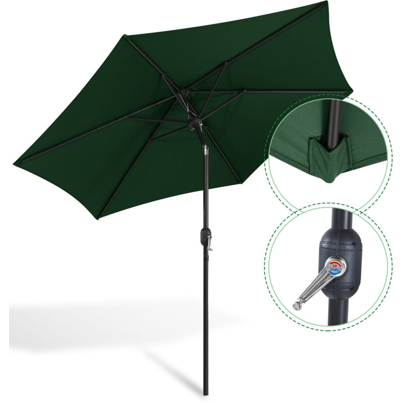 Parasol Droit jardin avec protection uv et fonction inclinable Ø270cm Vert - Tubiaz