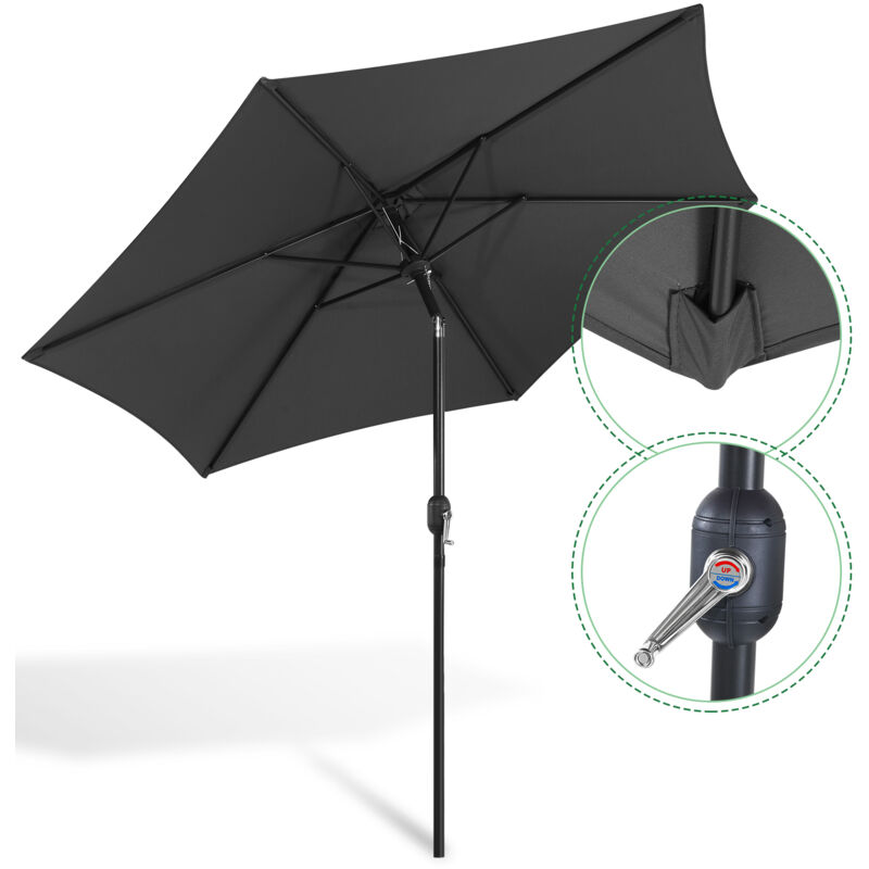 Parasol Droit jardin avec protection uv et fonction inclinable Ø270cm Gris - Tubiaz