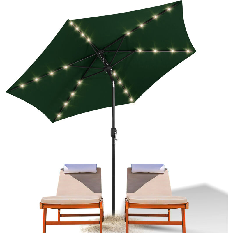 Parasol Droit led solaire jardin avec protection uv et fonction inclinable Ø270cm Vert - Tubiaz