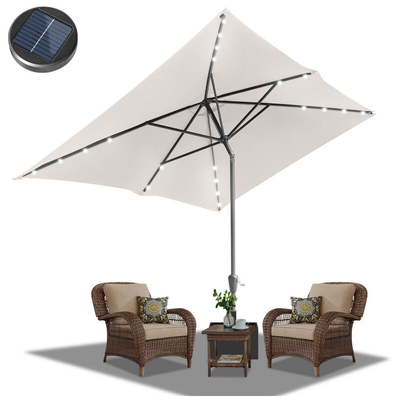 Tubiaz - Parasol rectangulaire uv jusqu'à UV30+, Inclinable 200x300cm, avec support et led, Beige