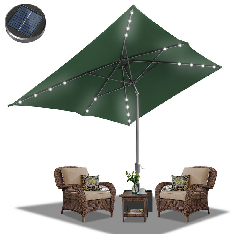 Parasol rectangulaire uv jusqu'à UV30+, Inclinable 200x300cm, avec support et led, Vert - Tubiaz