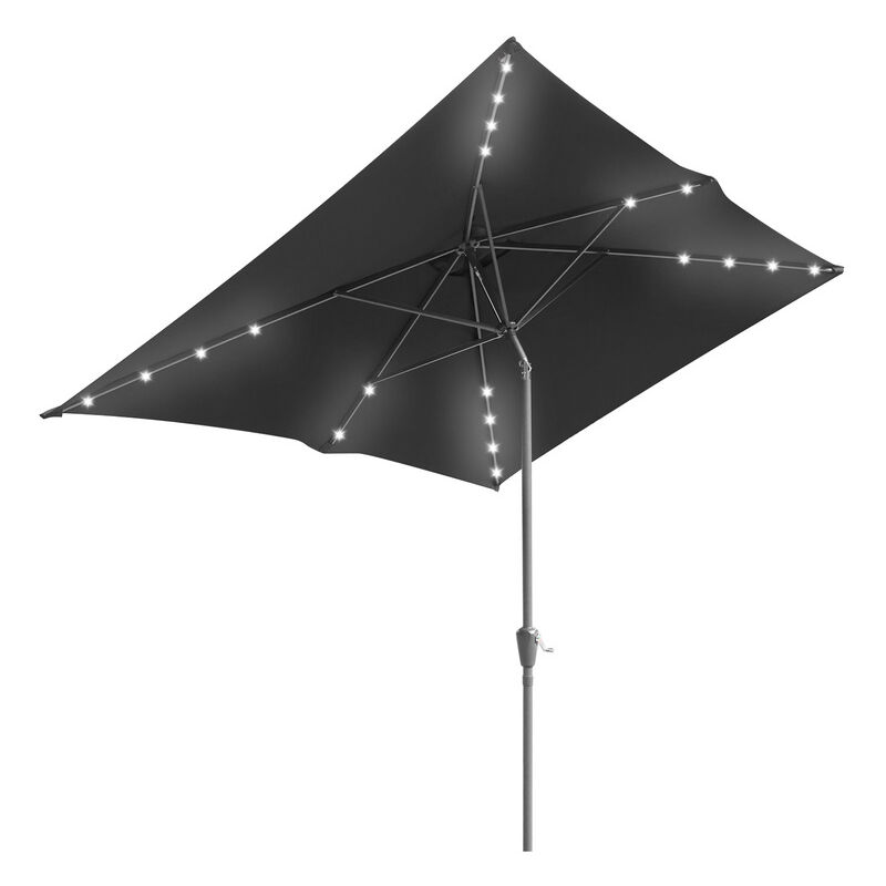Parasol rectangulaire uv jusqu'à UV30+, Inclinable 2.1x1.4m, avec support et led, Gris - Tubiaz