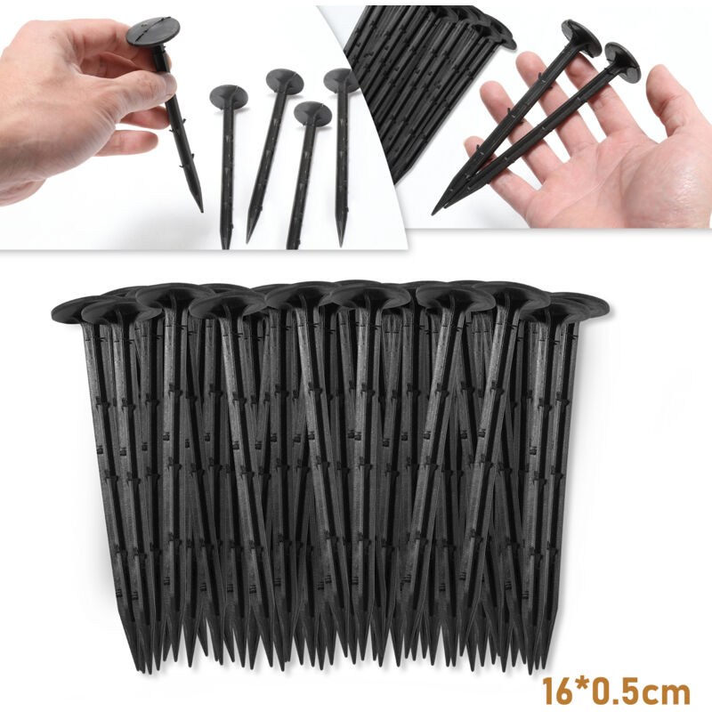 Piquets Ancrage au sol 200 pièces Clou au sol Toison au sol Toison de jardinage Plastique noir 160x5mm - Tubiaz