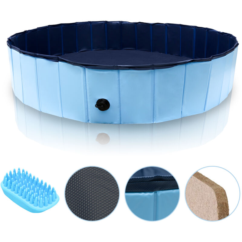 Piscine pour chien bassin pvc pliable diamètre 160 cm hauteur 30 cm bleu anti-glissant facile - Tubiaz