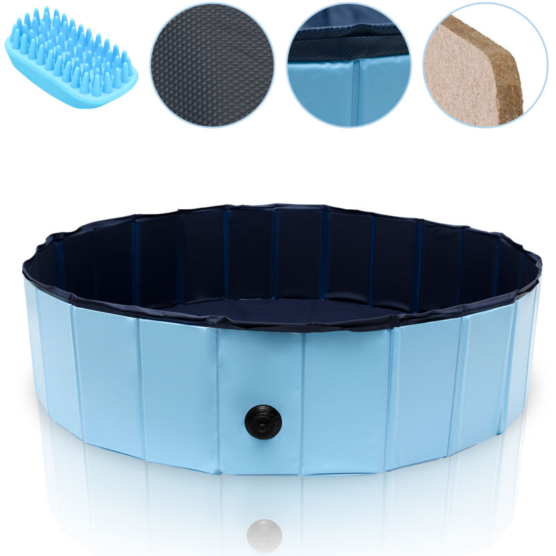 Piscine pour chien bassin pvc pliable diamètre 120 cm hauteur 30 cm bleu anti-glissant facile - Tubiaz
