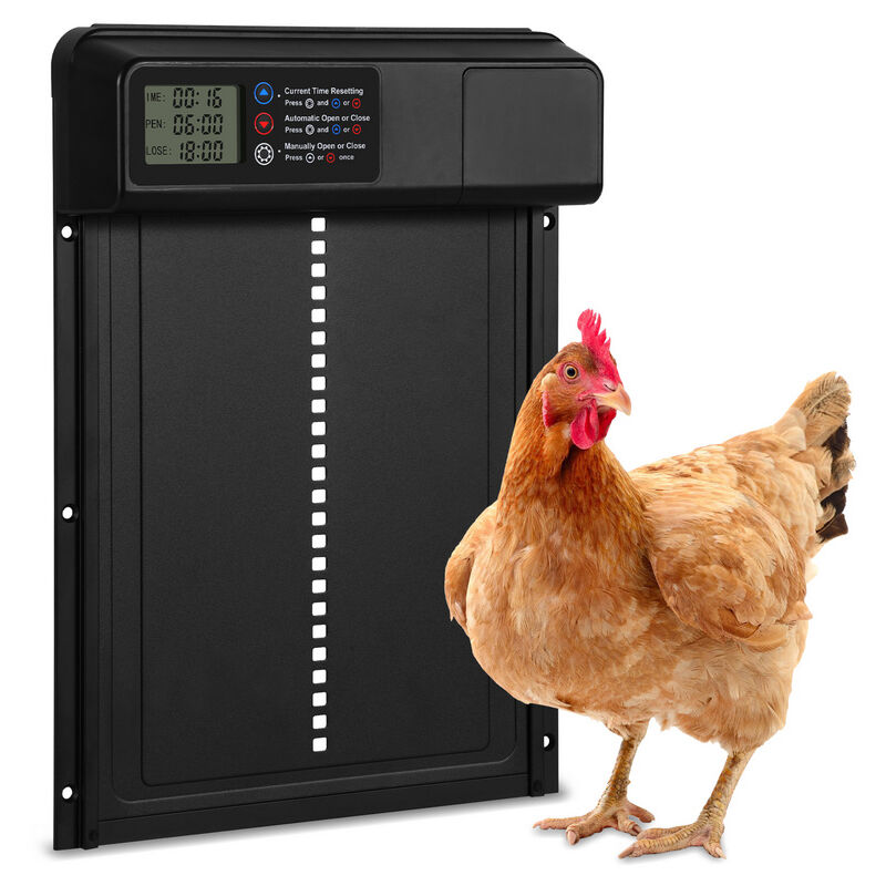 Porte automatique poulailler avec minuterie anti-pincement, alliage d'aluminium, IPX4 étanche, led - Tubiaz
