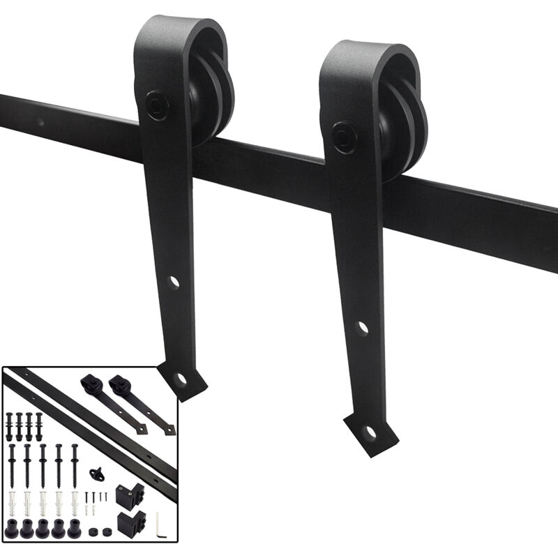 Porte Coulissante Système de porte coulissante Kit de Rail Porte de Grange/Coulissante perçage pour porte épaisseur 35-45 mm largeur 183cm Flèche