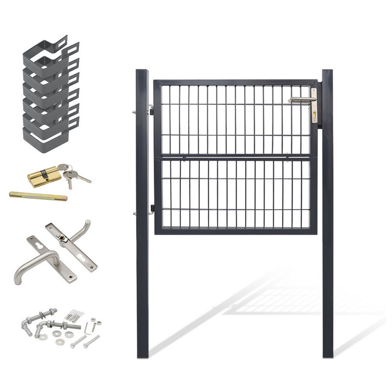 Tubiaz Portillon de jardin Clôture avec serrure et poignée PORTAIL en Acier Galvanisé Revêtement en poudre Anthracite Tube carré 100x100cm
