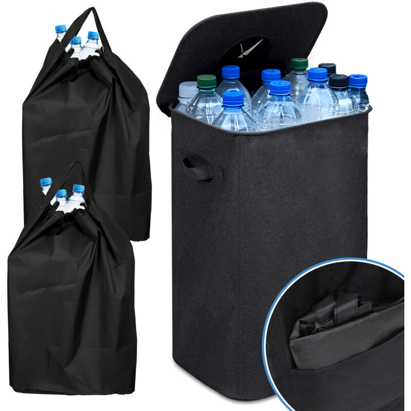 Poubelle Recyclage 100L Poubelle Cuisine Avec Couvercle, Poubelle Avec 2 Sacs De Transport noir - Tubiaz