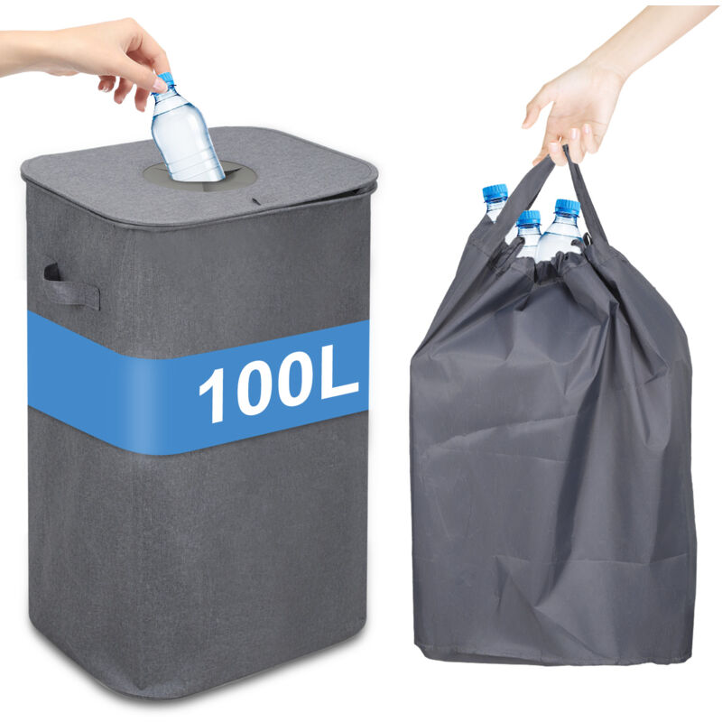 Poubelle Recyclage 100L Poubelle Cuisine Avec Couvercle, Poubelle Avec 2 Sacs De Transport Gris - Tubiaz