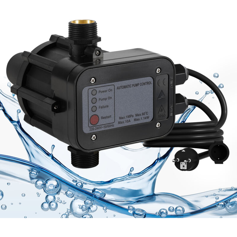 Pressostat Jardin Contrôleur de pression de pompe 10 bar max 1.1kw avec câble Noir - Tubiaz