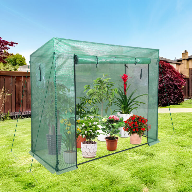 Serre de Jardin, Serre Tomate, Toit Incliné, Anti-Accumulation de Pluie, Cadre métallique, Anti-UV, 200x80x150/169cm, Vert - Tubiaz