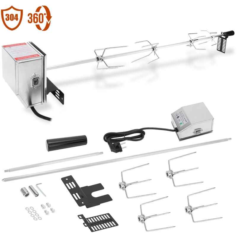 Set de brochettes Broche bbq pour grill 117 cm incl. moteur en acier inoxydable, 220V - 240V Rôtissoire pour Barbecue - Tubiaz