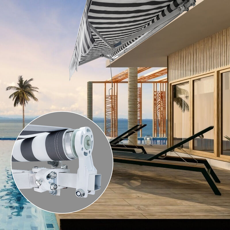Tubiaz - Store Banne de Contrôle Manuel Auvent Rétractable aluminium+polyester avec Manivelle Revêtement pa pour terrasse/toit Gris&Blanc 350x300cm