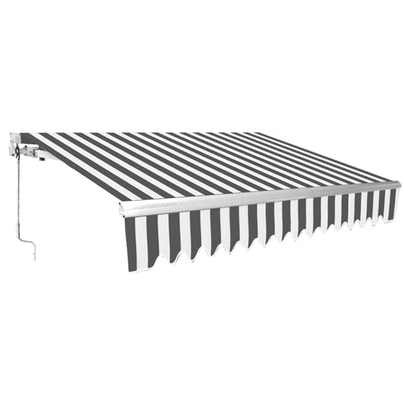 Tubiaz - Store Banne Manuel 350 x 300 cm Gris Blanc Store extérieur Auvent Balcon Articulé Protection Solaire Terrasse Jardin