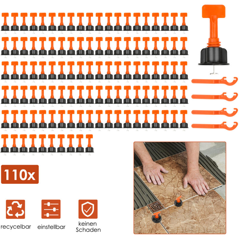 Tubiaz Système de nivellement de carrelage Premium 110x – Outil de pose avec tirants, cales et pince pour carreaux muraux et revêtement de sol,