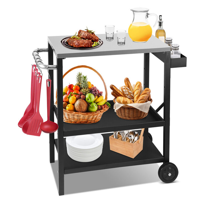 Tubiaz - Tablette de gril Chariot de service Chariot à 3 niveaux avec support pour sac poubelle Chariot de cuisine Table d'appoint Chariot à