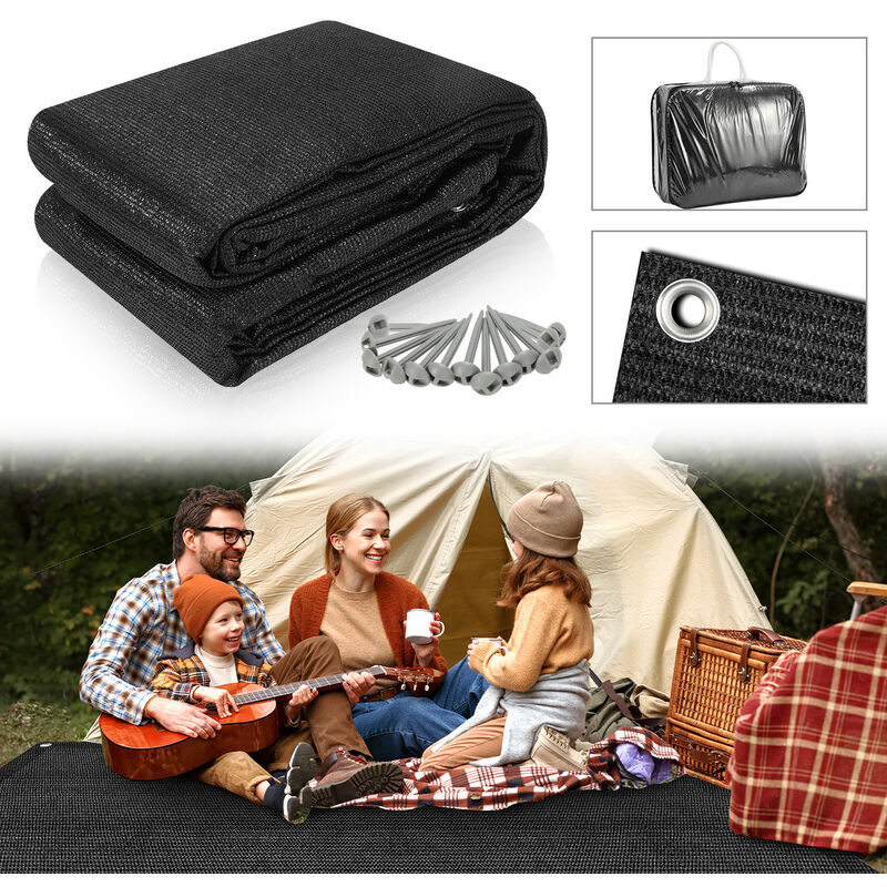 Tubiaz - Tapis d'extérieur Tapis de Tente Tapis de Voyage de Camping Tapis de Auvent Caravane 300X400cm Noir