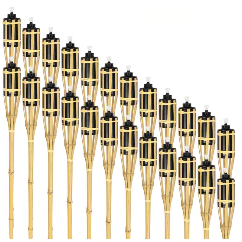 Torche de jardin en lot de 24, flambeaux en bambou, avec mèche, éclairage d'ambiance, hauteur : 90 cm, nature - Tubiaz