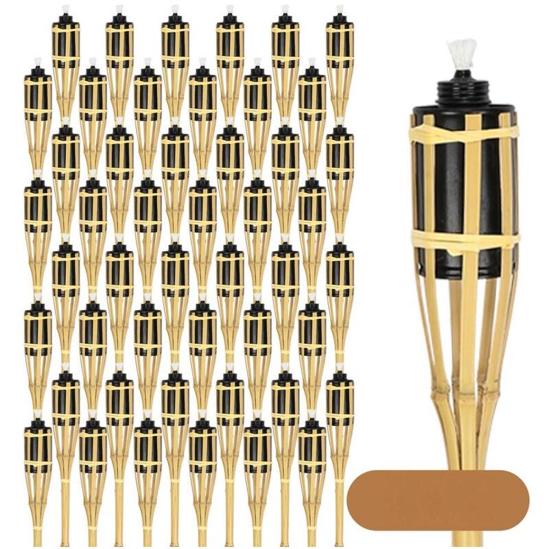 Torche de jardin en lot de 48, flambeaux en bambou, avec mèche, éclairage d'ambiance, hauteur : 90 cm, nature - Tubiaz