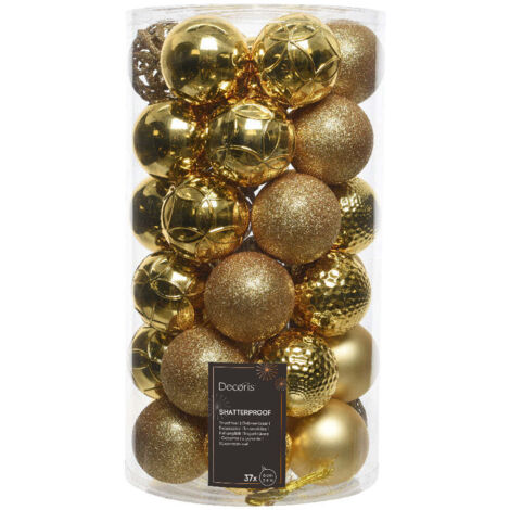 Tubo con 37 Palline Dorate Decorative per Albero di Natale Ø6cm