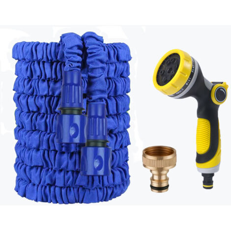 Tubo da giardino estensibile da 7,5 m (25 piedi) - Pistola a spruzzo ergonomica gialla e nera, kit completo-lsw